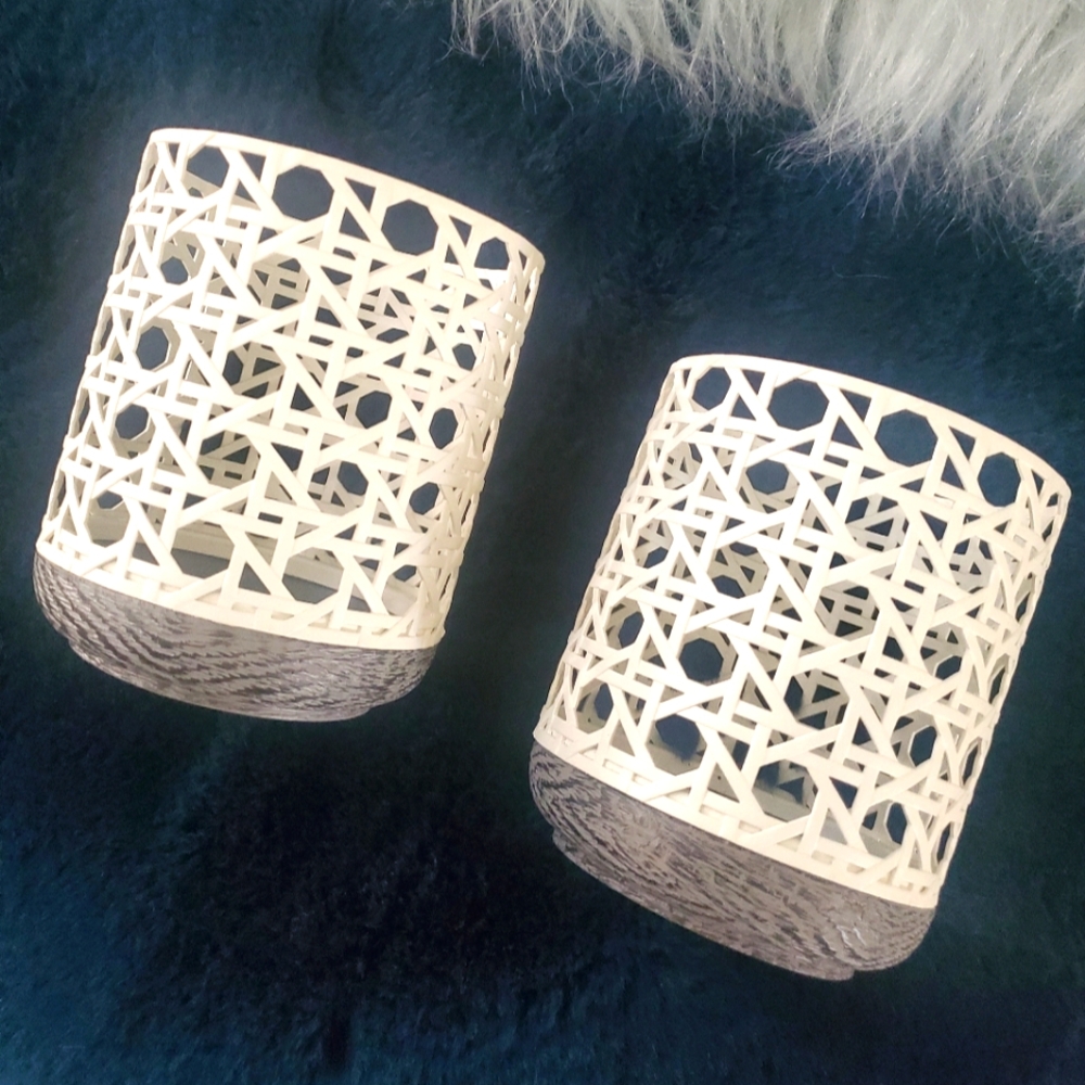 2 BATH & BODY WORKS Single Wick Candle Holders White Rattan Pattern